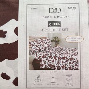 Queen 4PC Sheet Set - Brown and White